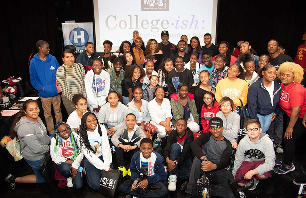 organizers and student attendees pose for a group photo at the 2019 College-ish event